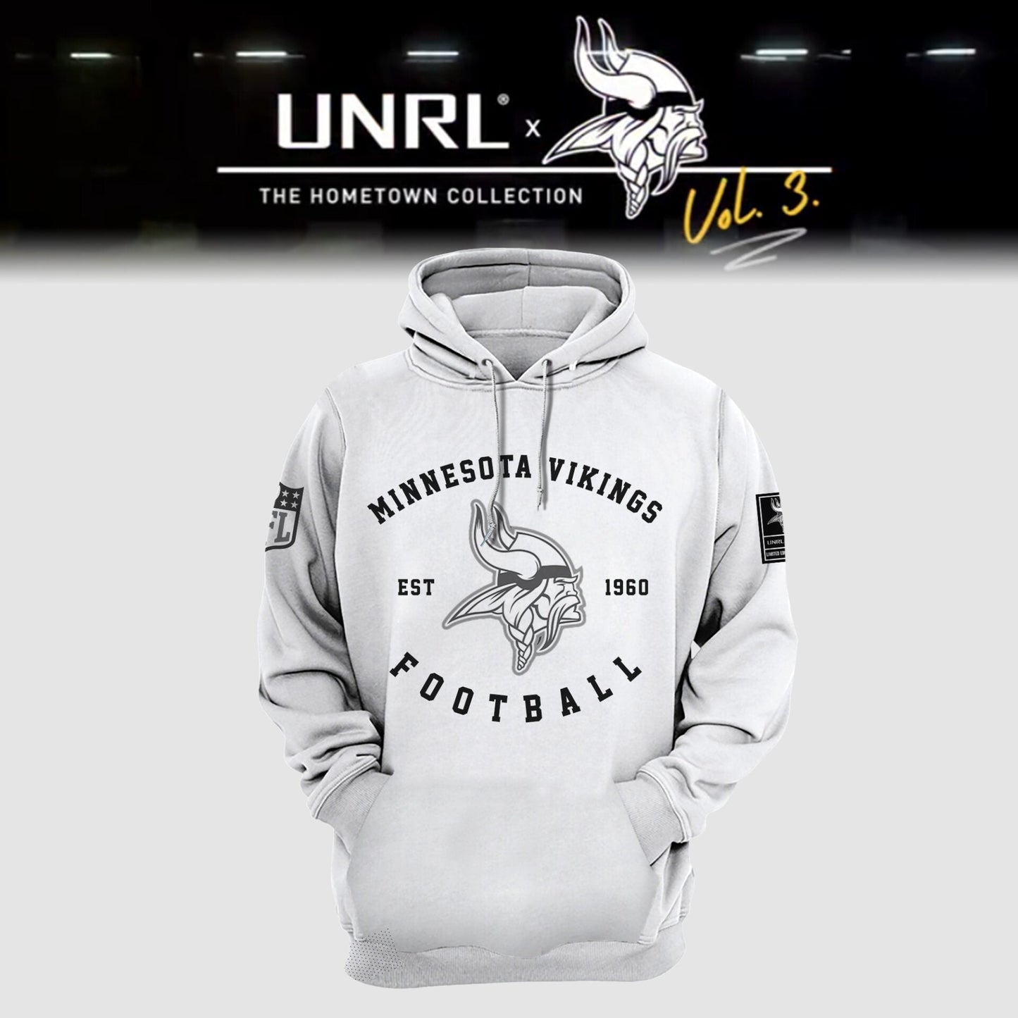 Premium Minnesota Vikings Merch - Minnesota Vikings Football 2025 Limited Edition “Winter Warrior” -  UNRL Vol 3 Hoodie - Gear Up For Game Day