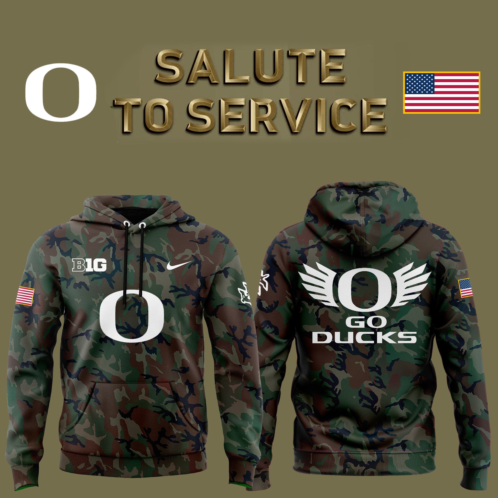Oregon Ducks Camo 2024 Salute to Service Club Fleece Pullover Hoodie