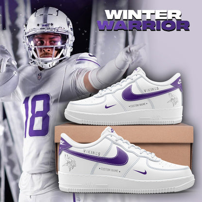 Premium Minnesota Vikings Merch - Limited Edition “Winter Warrior” AF1 Sneaker Custom Name 2025 - Gear Up For Game Day