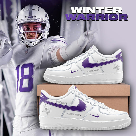 Premium Minnesota Vikings Merch - Limited Edition “Winter Warrior” AF1 Sneaker Custom Name 2025 - Gear Up For Game Day