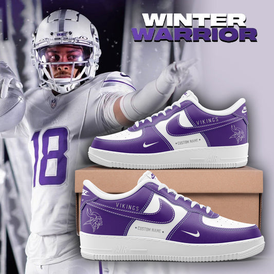 Premium Minnesota Vikings Merch - Limited Edition “Winter Warrior” AF1 Sneaker Custom Name 2025 - Gear Up For Game Day