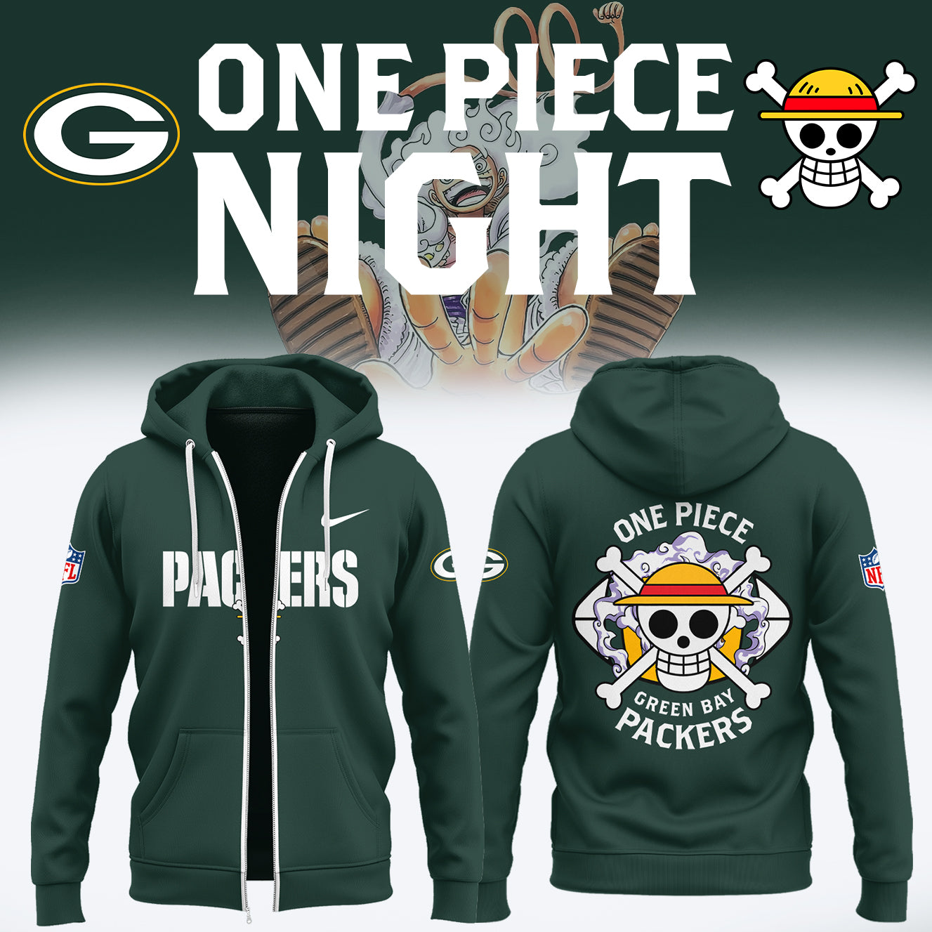 One Piece x Packers Limited Edition ZIp Hoodie