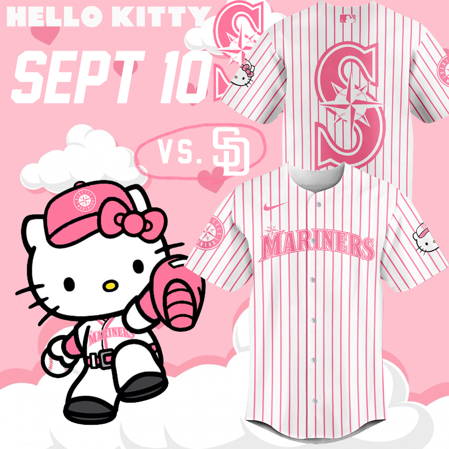 Seattle Mariners Hello Kitty Night Baseball Jersey