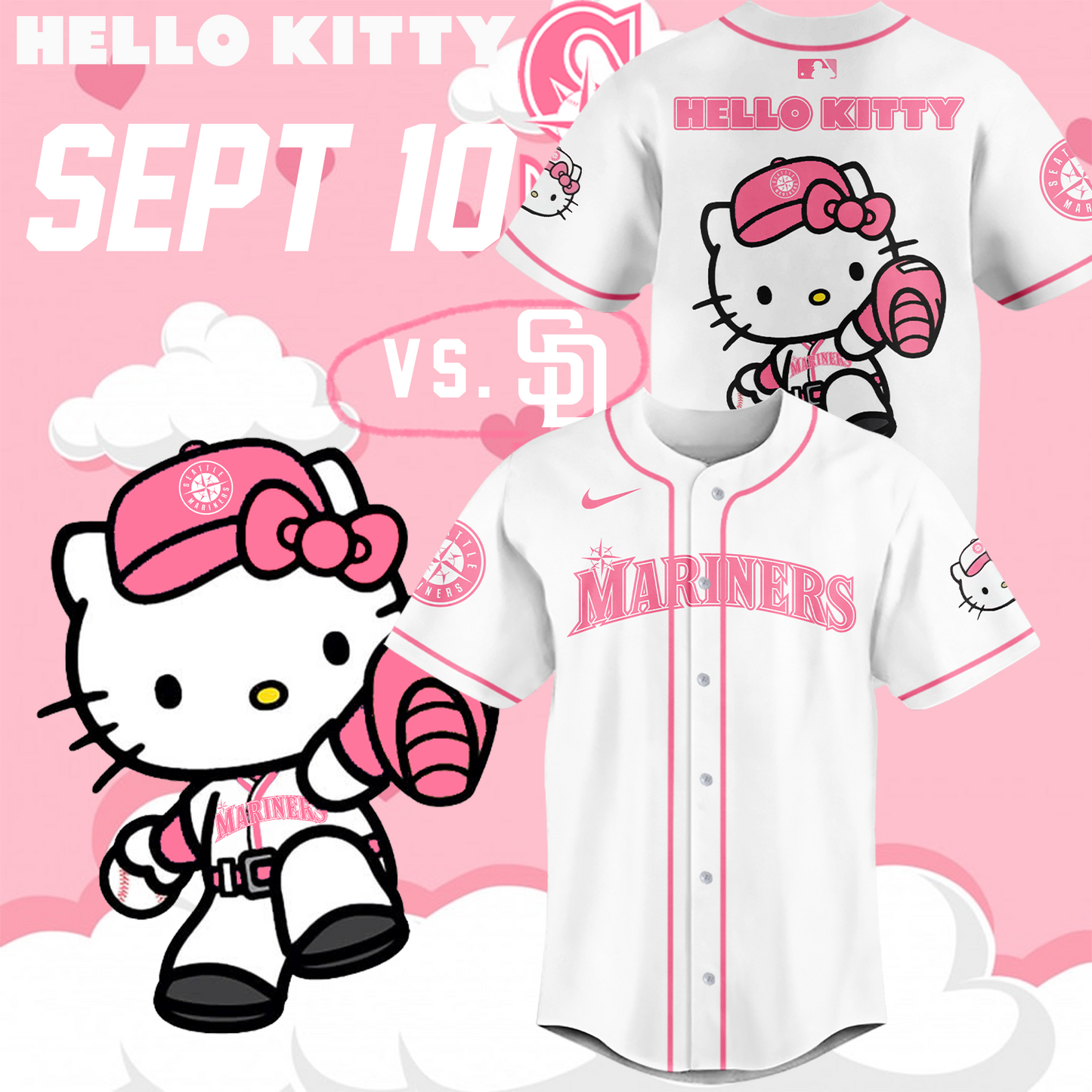 Seattle Mariners Hello Kitty Night Baseball Jersey