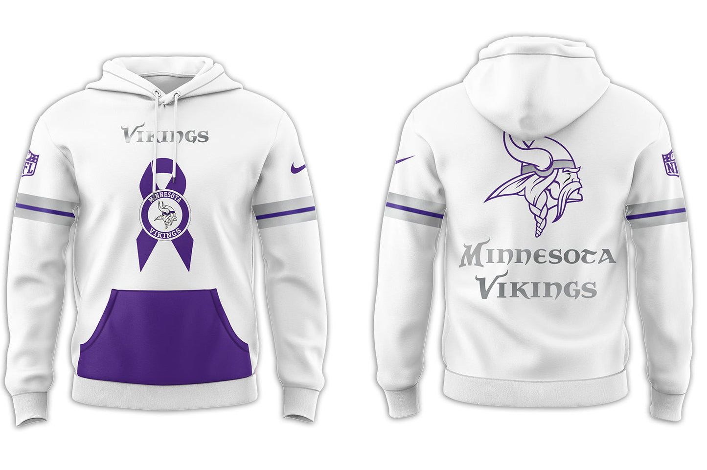 Premium Minnesota Vikings Merch - Minnesota Vikings Football - Limited Intercept Cancer 2025 White Hoodie - Gear Up For Game Day