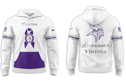 Premium Minnesota Vikings Merch - Minnesota Vikings Football - Limited Intercept Cancer 2025 White Hoodie - Gear Up For Game Day