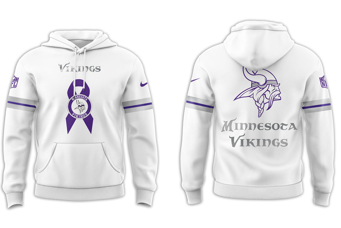 Premium Minnesota Vikings Merch - Minnesota Vikings Football - Limited Intercept Cancer 2025 White Hoodie - Gear Up For Game Day