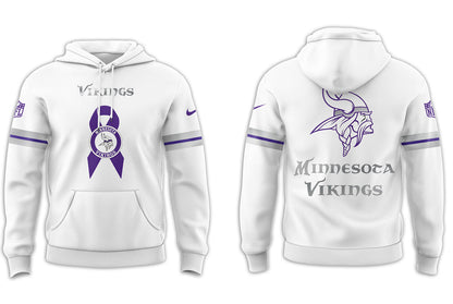 Premium Minnesota Vikings Merch - Minnesota Vikings Football - Limited Intercept Cancer 2025 White Hoodie - Gear Up For Game Day
