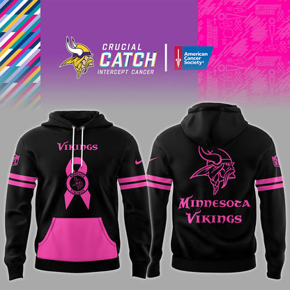 Premium Minnesota Vikings Merch - Minnesota Vikings Football - Limited Intercept Cancer 2025 Black Hoodie - Gear Up For Game Day