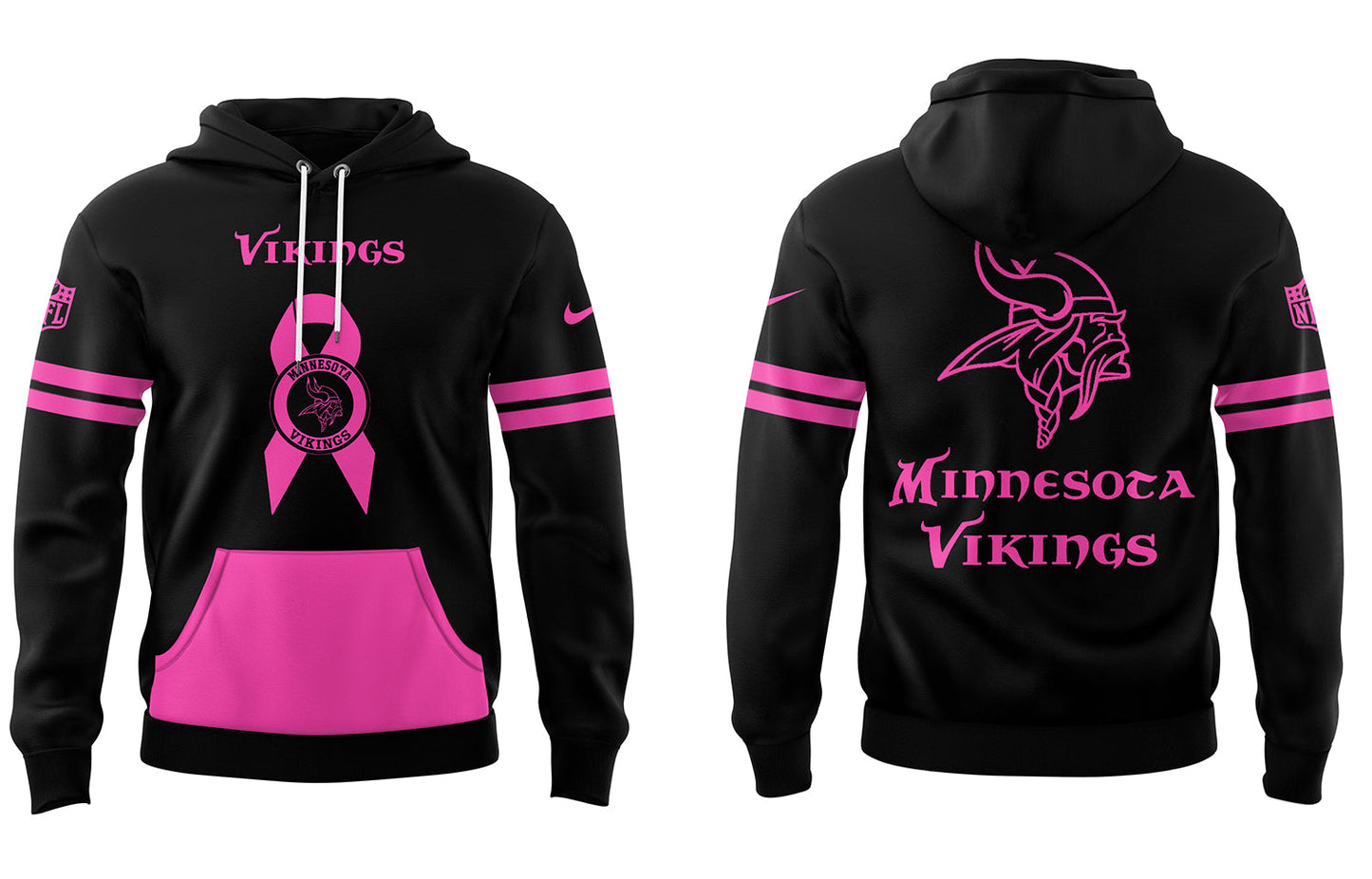Premium Minnesota Vikings Merch - Minnesota Vikings Football - Limited Intercept Cancer 2025 Black Hoodie - Gear Up For Game Day