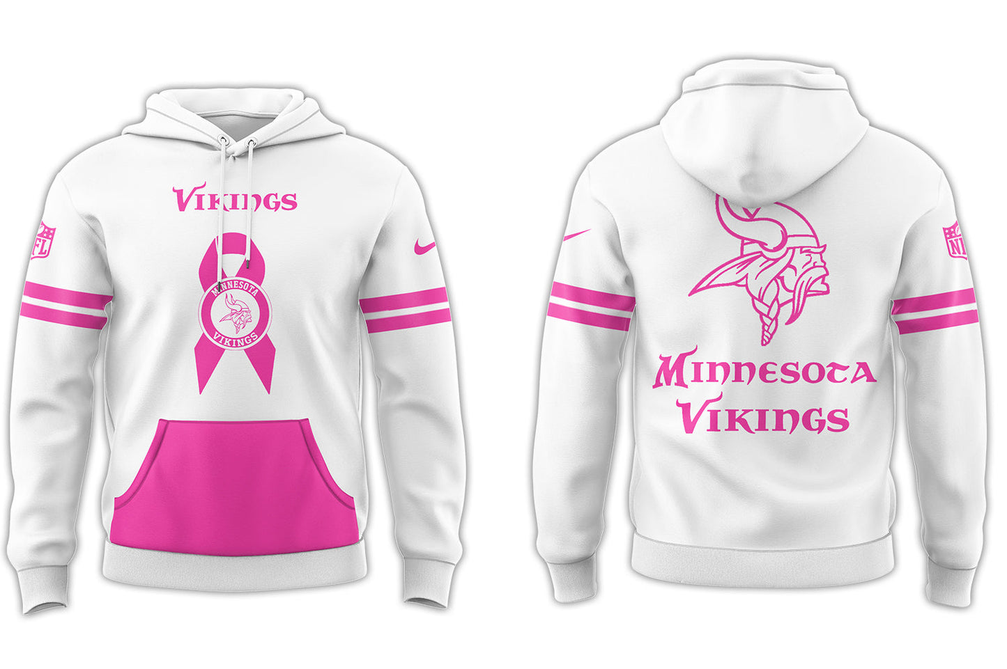 Premium Minnesota Vikings Merch - Minnesota Vikings Football - Limited Intercept Cancer 2025 White Hoodie - Gear Up For Game Day