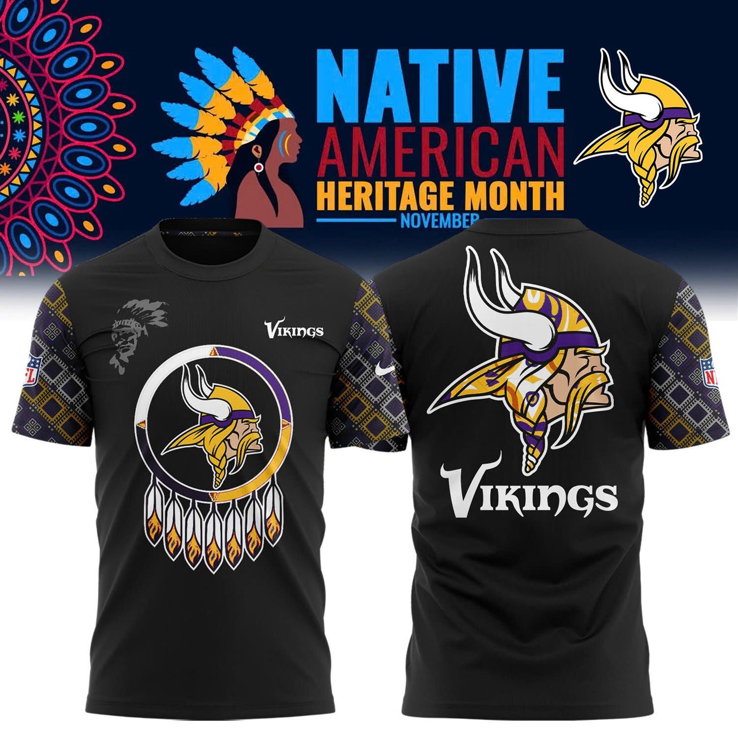 Premium Minnesota Vikings Merch - Vikings 2025 Native American Heritage Month Premium Limited T-Shirt - Gear Up For Game Day