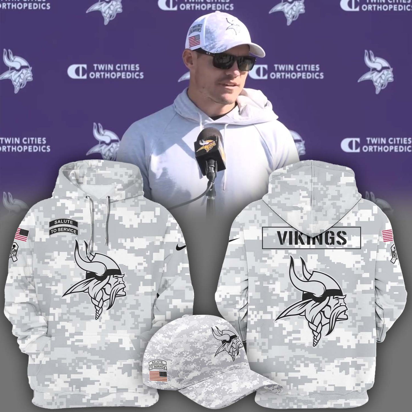 Premium Minnesota Vikings Merch - Limited Edition Minnesota Vikings Football - Camo Veteran 2025 Hoodie - Gear Up For Game Day