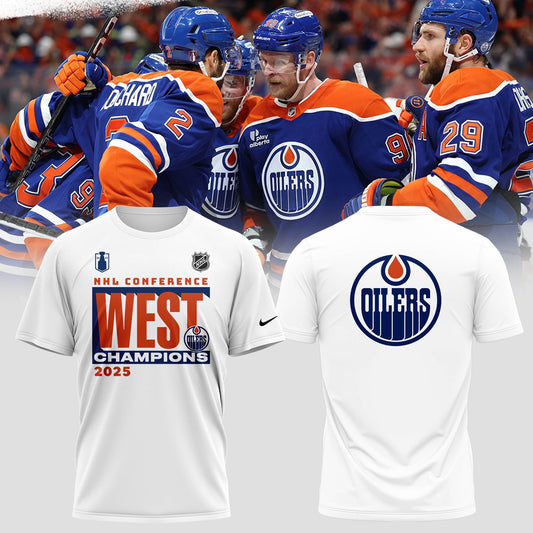 Edmonton Oilers Hockey White T-Shirt 2025 Western Conference Champions