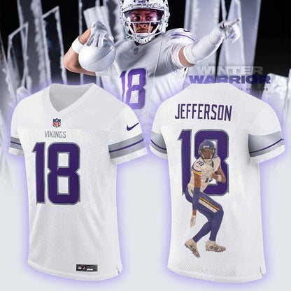 Premium Minnesota Vikings Merch - Minnesota Vikings Football 2025 Limited Edition “Winter Warrior” -  Jersey - Justin Jefferson - Gear Up For Game Day