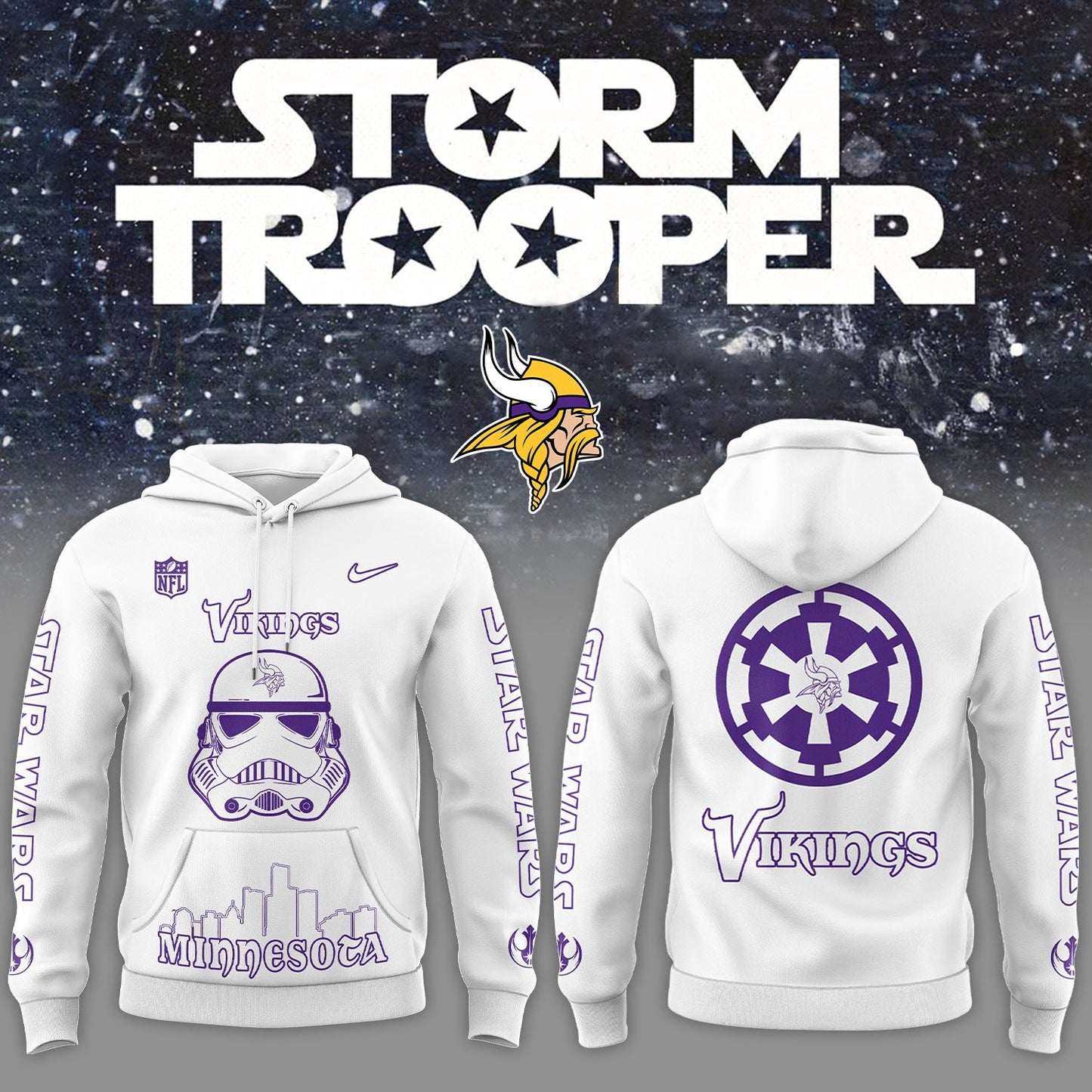 Premium Minnesota Vikings Merch - Limited Edition Minnesota Viking x Storm Trooper Hoodie 2025 - Gear Up For Game Day
