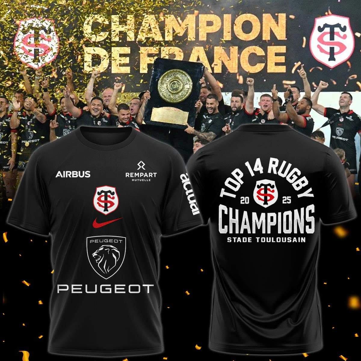 Stade Toulousain Champions 2025 Back To Back To Back T-Shirt