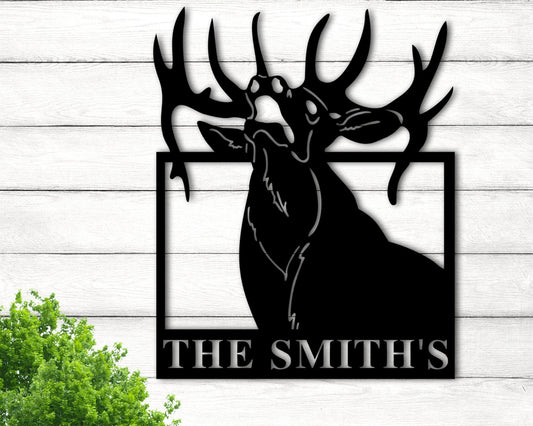 Custom Name Elk Metal Sign, Elk Metal Wall Decor, Family Name Metal Sign, Last Name Sign, Elk Hunter Gift, Elk Porch Sign, Elk Decor,Caribou