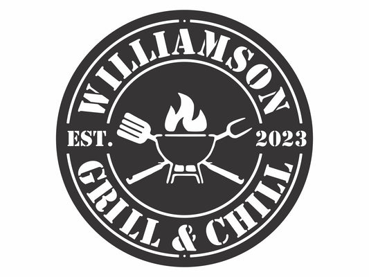 Custom Grill and Chill Black Metal Wall Art, Metal Bbq Sign Fire Wall Art, Laser Cut Metal Sign Kitchen Wall Art, Grill Gifts