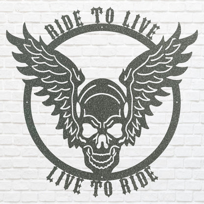 Live to Ride, Ride to Live, Skull Metal Wall Art, Biker Skull Wall Decor, Bike Lover Wall Art, Boy Room Decor, Garage Decor