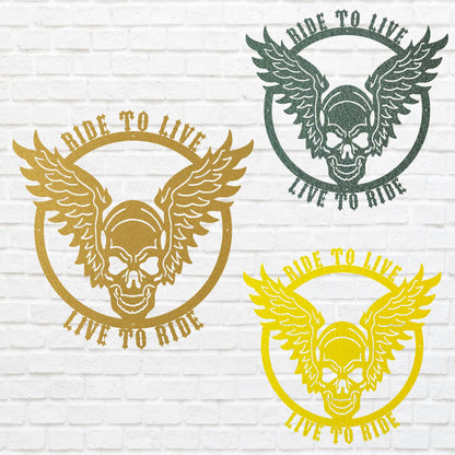 Live to Ride, Ride to Live, Skull Metal Wall Art, Biker Skull Wall Decor, Bike Lover Wall Art, Boy Room Decor, Garage Decor