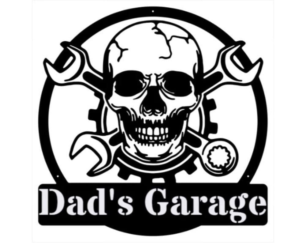 Skull Garage Metal Wall Art, Dad's Garage Metal Name Sign, Skull Wall Art For Garage Decor, Geometric Wall Art Gift For Dad Garage