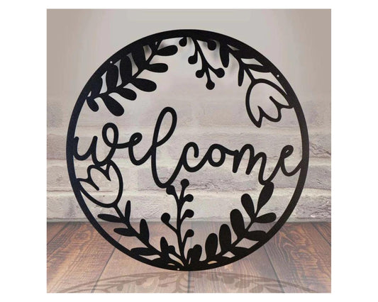 Floral Welcome Metal Wall Art, Welcome Sign Art For Entryway Interior Home Wall Decor, Floral Metal Wall Art For Housewarming Gift