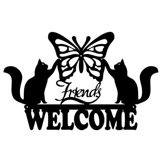 Welcome Cats Metal Wall Art, Butterfly Wall Art, Cat Welcome Sign, Front Door Decor, Animal Wall Art, Metal Wall Sculpture, Cat Lover Gift