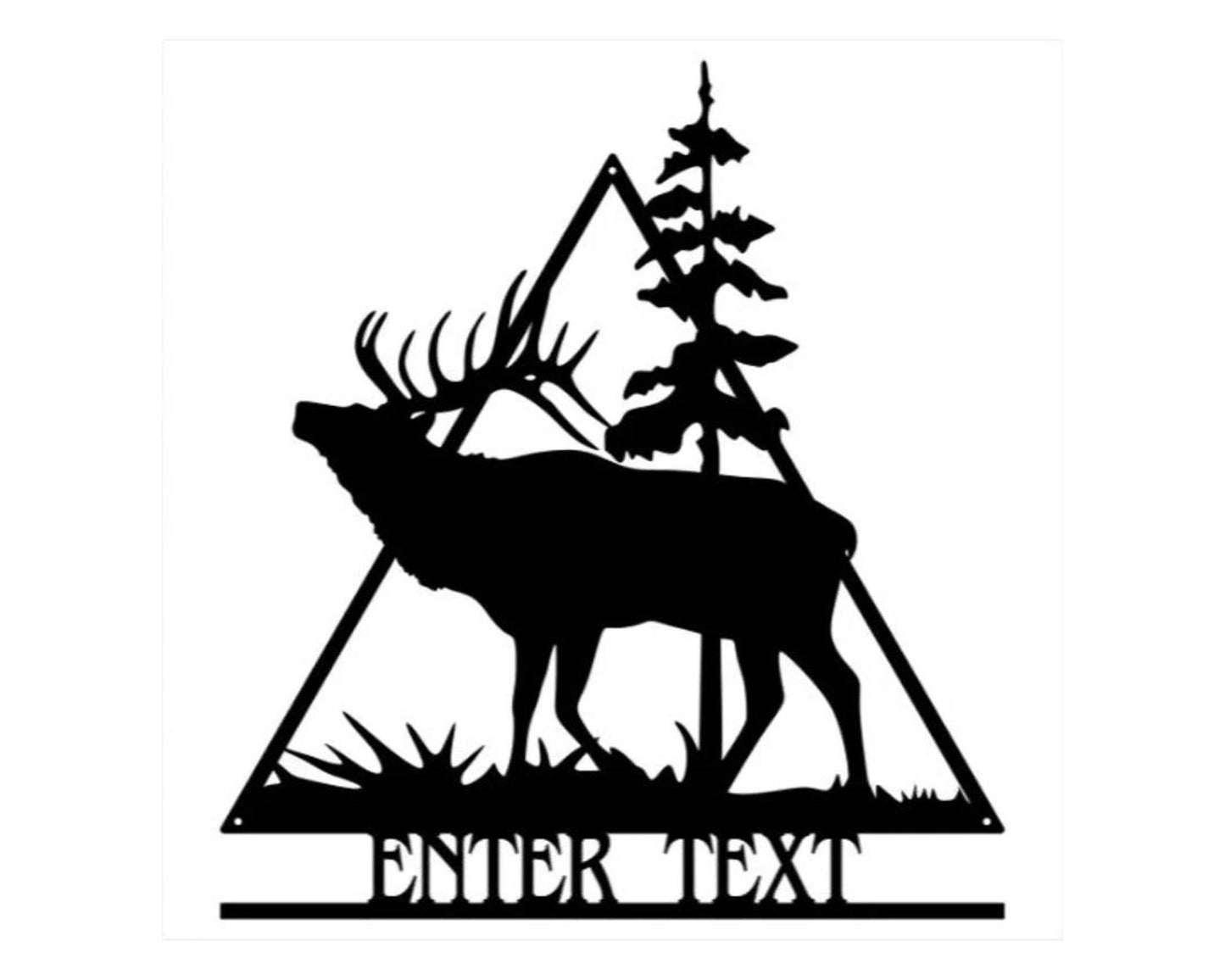 Personalized Elk Triangle Metal Sign, Custom Name Sign Elk Metal Art, Pine Tree Black Metal Wall Art, Elk Wall Art Animal Metal Sign