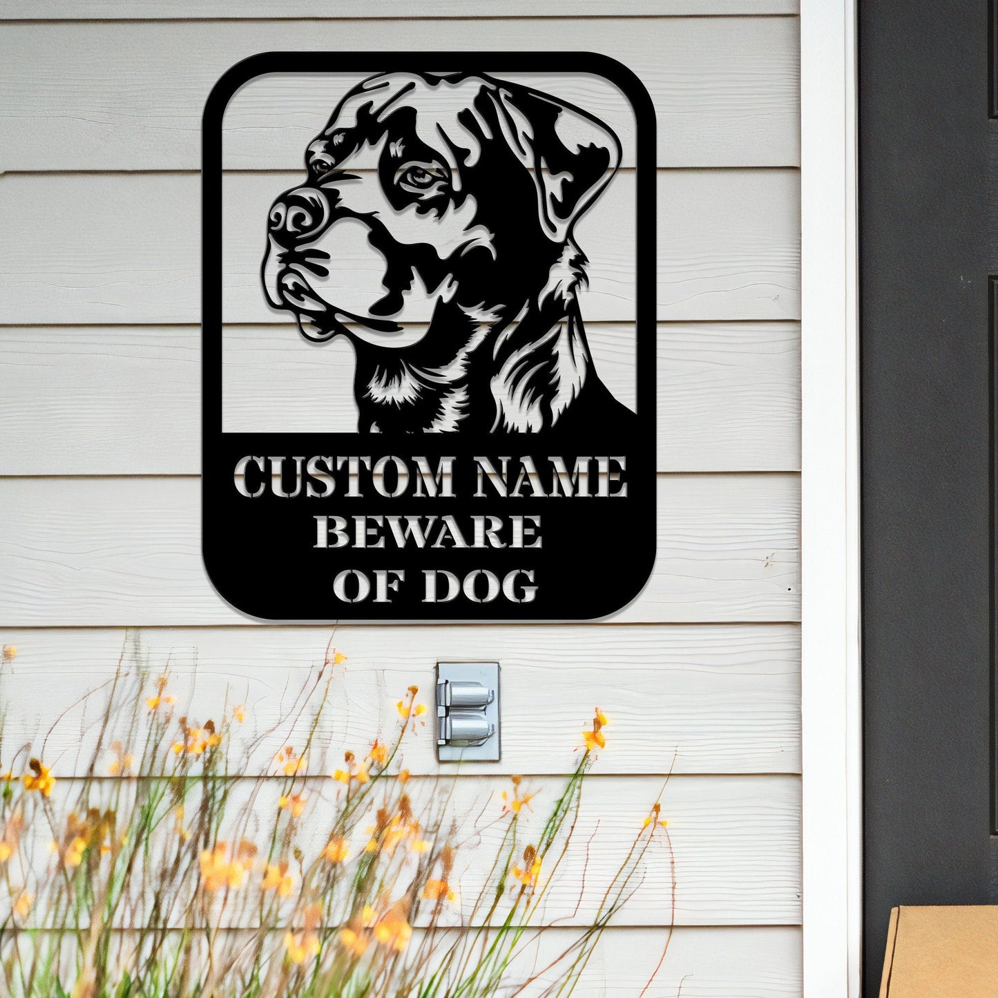 Custom Beware of Dog Sign Rottweiler, Dog Warning Sign Caution Sign Gate Sign, Metal Rottweiler Gifts, Dog Wall Decor, Dog Name Sign Home