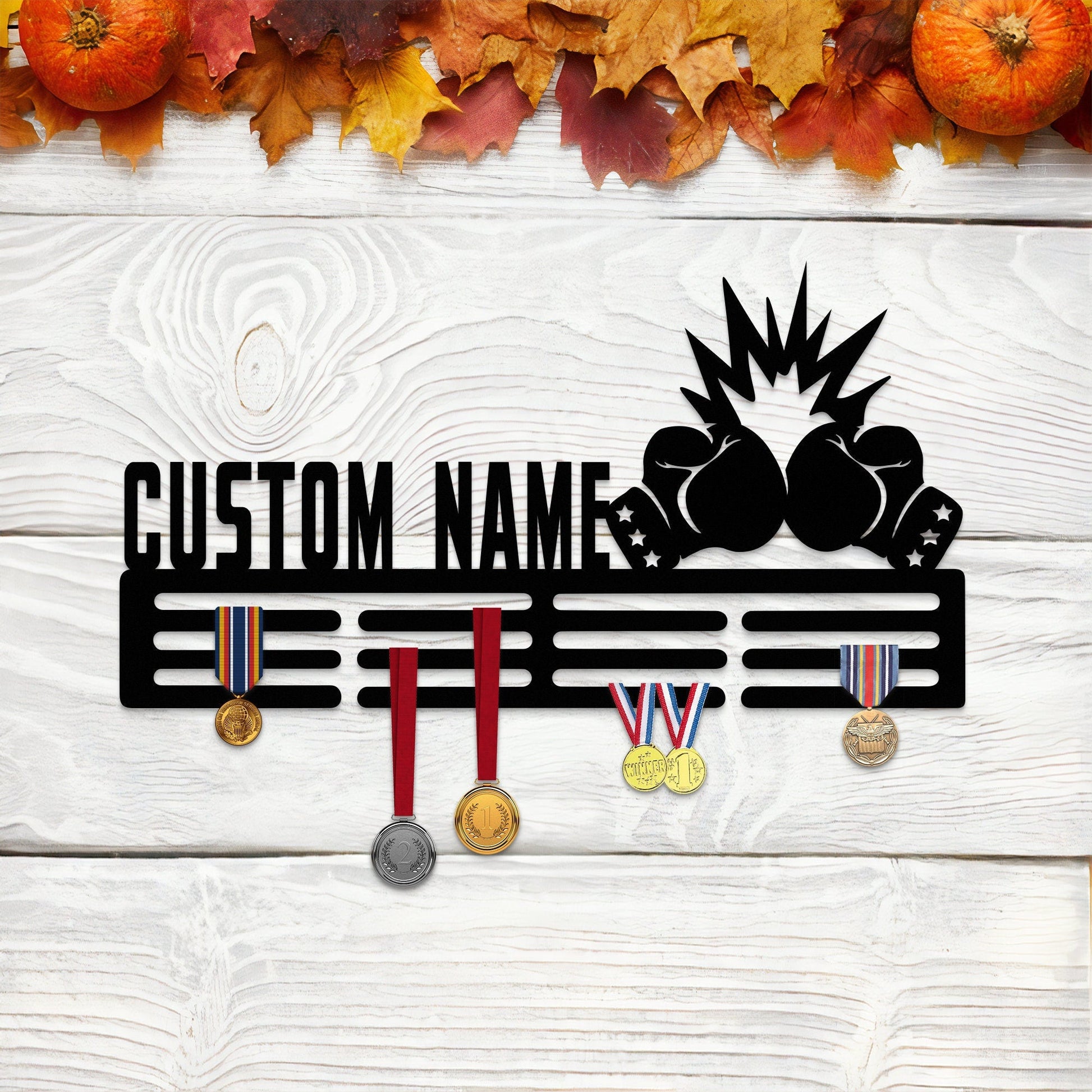 Boxing Medal Hanger Custom Name with Led Light, Sports Medal Hanger Display Rack for Awards Ribbons, Tiered Award Rack, Boxing Gloves Gift