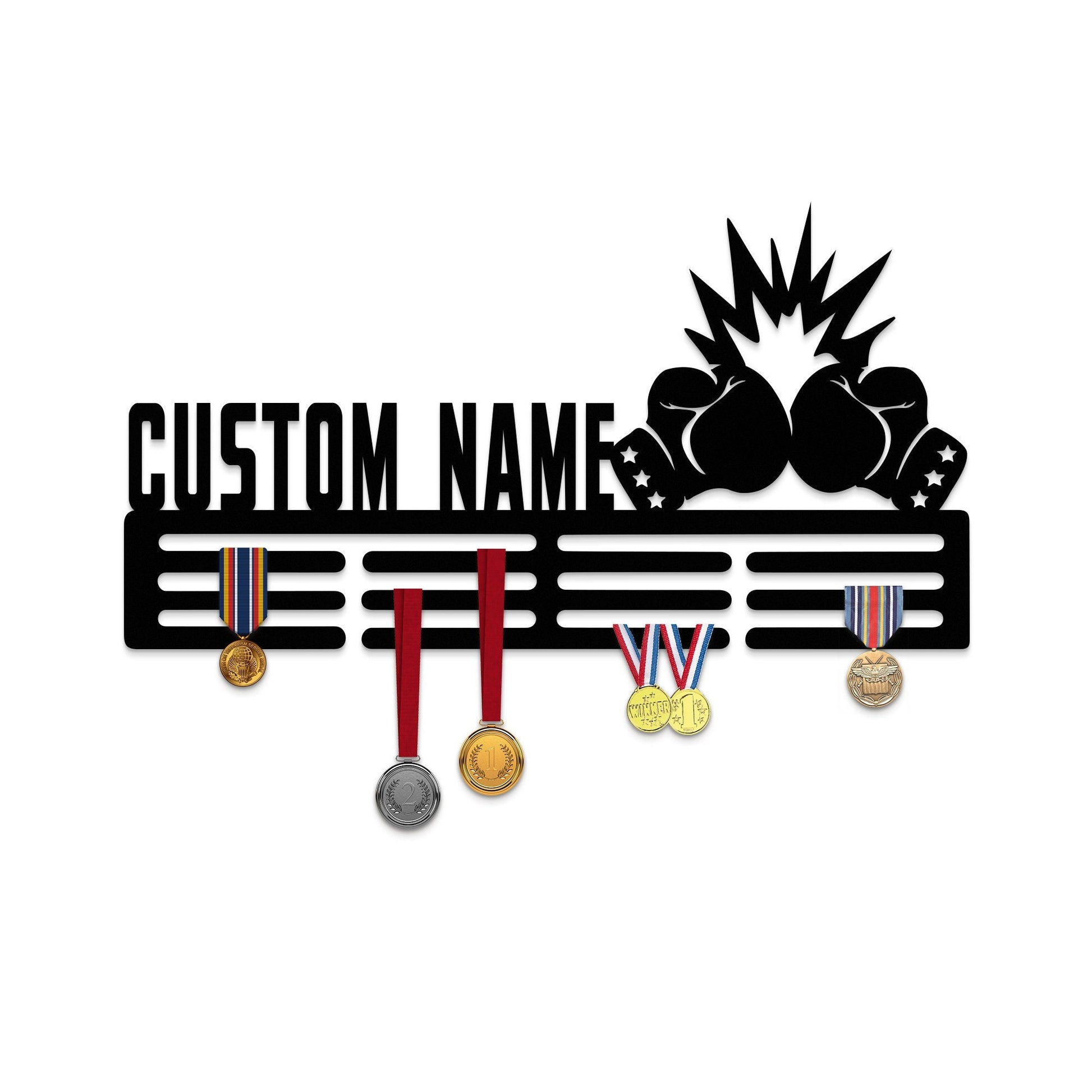 Boxing Medal Hanger Custom Name with Led Light, Sports Medal Hanger Display Rack for Awards Ribbons, Tiered Award Rack, Boxing Gloves Gift