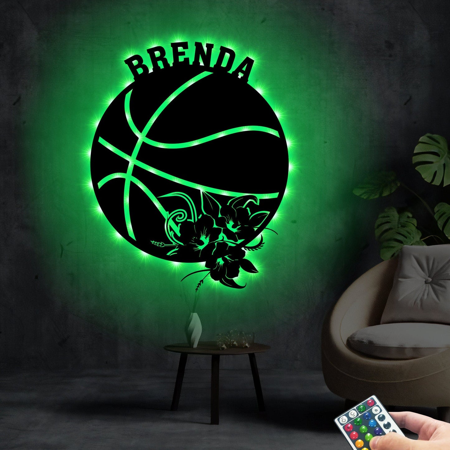 Personalized Floral Basketball Metal Wall Art With Led Lights, Custom Basketball Sign, Sport Sign, Basketball Lover Gift, Christmas Gift