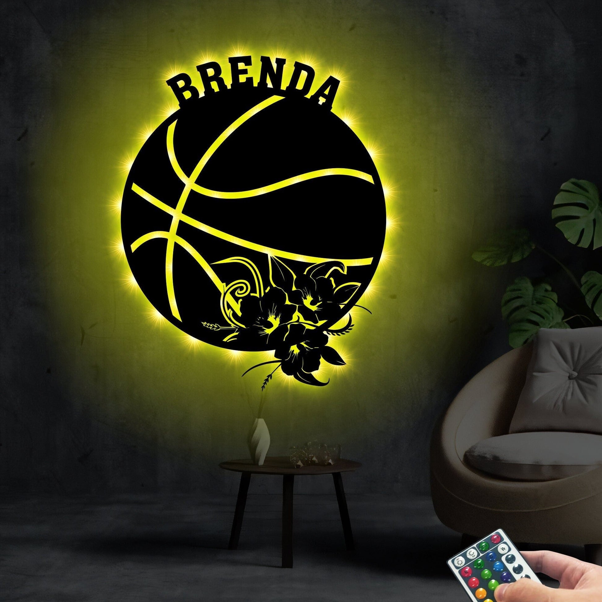 Personalized Floral Basketball Metal Wall Art With Led Lights, Custom Basketball Sign, Sport Sign, Basketball Lover Gift, Christmas Gift