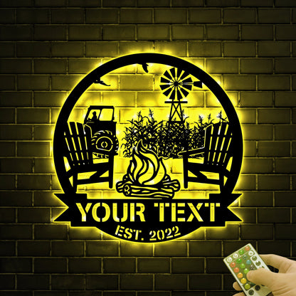 Personalized Corn Field Scene Metal Wall Metal Wall Art With Led Light, Custom Corn Farm Sign, Farm Tractor, Windmill Farm Sign, Campfire