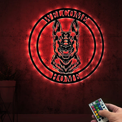 Custom German Shepherd Dog Metal Sign with Led Lights, Dog Metal Wall Art, Dog Owner Gift, Dog Welcome Sign, New Home Gift, Wall Hanging