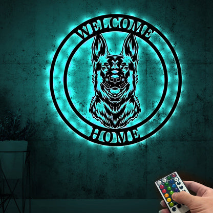 Custom German Shepherd Dog Metal Sign with Led Lights, Dog Metal Wall Art, Dog Owner Gift, Dog Welcome Sign, New Home Gift, Wall Hanging
