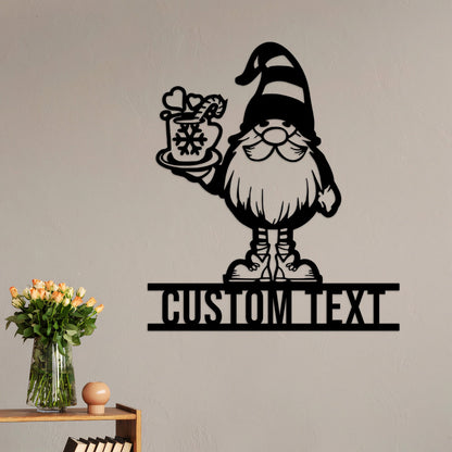 Personalized Gnome Christmas Metal Wall Art With Led Lights, Gnome With Coffee Sign, Merry Christmas Sign, Xmas Kitchen Decor, Xmas Gift