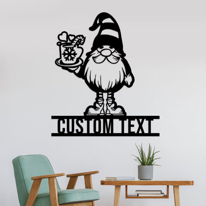 Personalized Gnome Christmas Metal Wall Art With Led Lights, Gnome With Coffee Sign, Merry Christmas Sign, Xmas Kitchen Decor, Xmas Gift