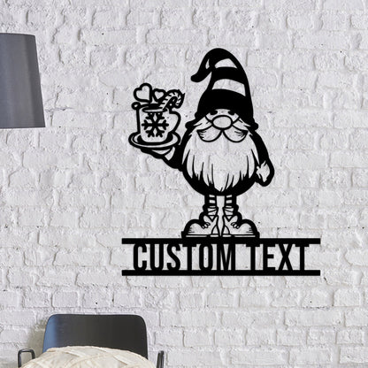 Personalized Gnome Christmas Metal Wall Art With Led Lights, Gnome With Coffee Sign, Merry Christmas Sign, Xmas Kitchen Decor, Xmas Gift