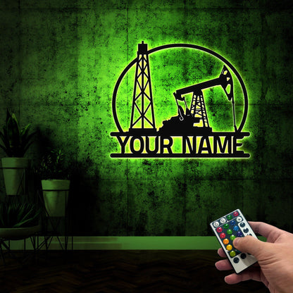 Personalized Oil Field Metal Sign With Lights, Oil Rig Welcome Sign, Rustic Metal Wall Art, Split Monogram Metal Sign, Driller Gift, Mancave