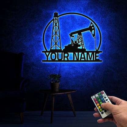 Personalized Oil Field Metal Sign With Lights, Oil Rig Welcome Sign, Rustic Metal Wall Art, Split Monogram Metal Sign, Driller Gift, Mancave
