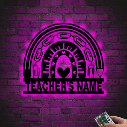 Custom School Rainbow Metal Wall Art With Led Lights, School Life Teacher Life, Gift For Teacher Tutor, Back To School Gift, Retirement Gift