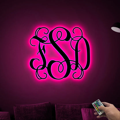 3 Letter Monogram Metal Wall Art Led Light, Nursery Monogram Wall Hanging, Wedding Monogram, Crib Monogram