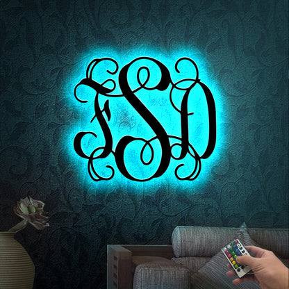 3 Letter Monogram Metal Wall Art Led Light, Nursery Monogram Wall Hanging, Wedding Monogram, Crib Monogram
