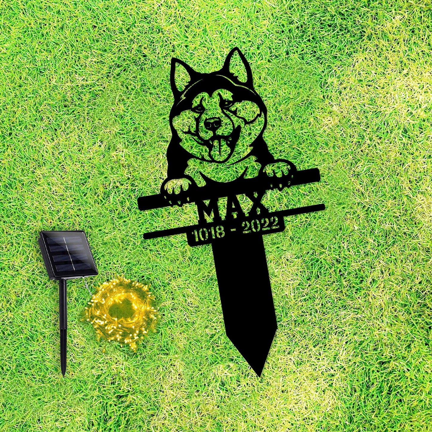 Metal Akita Garden Stake with Solar Led Light, Dog Memorial Stake, Akita Metal Yard Art, Akita Metal Sign, Pet Loss Gift, Akita Owner Gift