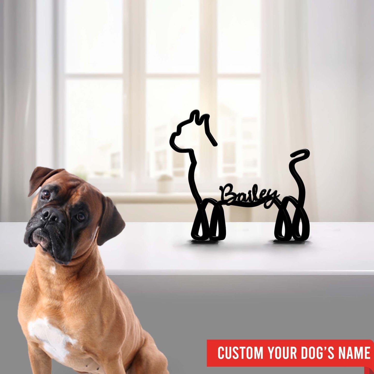 Personalized Boxer Dog Metal Table Sign, Minimalist Sculpture Statue, Custom Dog Breed, Metal Wire, Dog Lover Gift, Home Office Decor