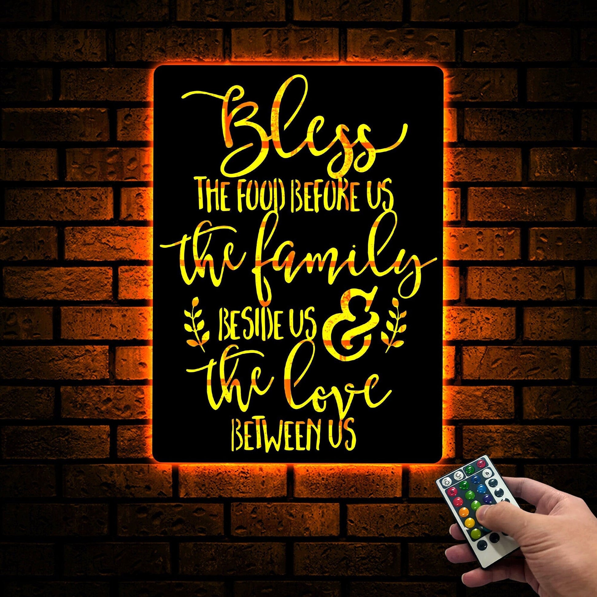 Bless The Food Before Us Sign with Led Light, Dining Room Sign, Kitchen Sign Kitchen Wall Decor, Metal Home Decor, Family Gift Kitchen Quote