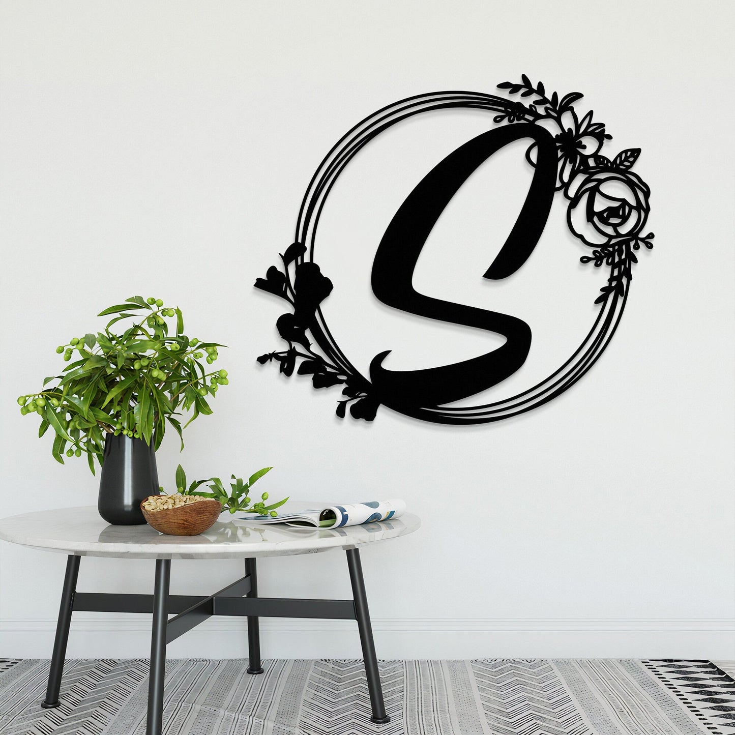 Personalized Floral Metal Wall Art With Led lights, Initial Metal Monogram Sign, Door Hanger, Housewarming Gift, Wedding Gift