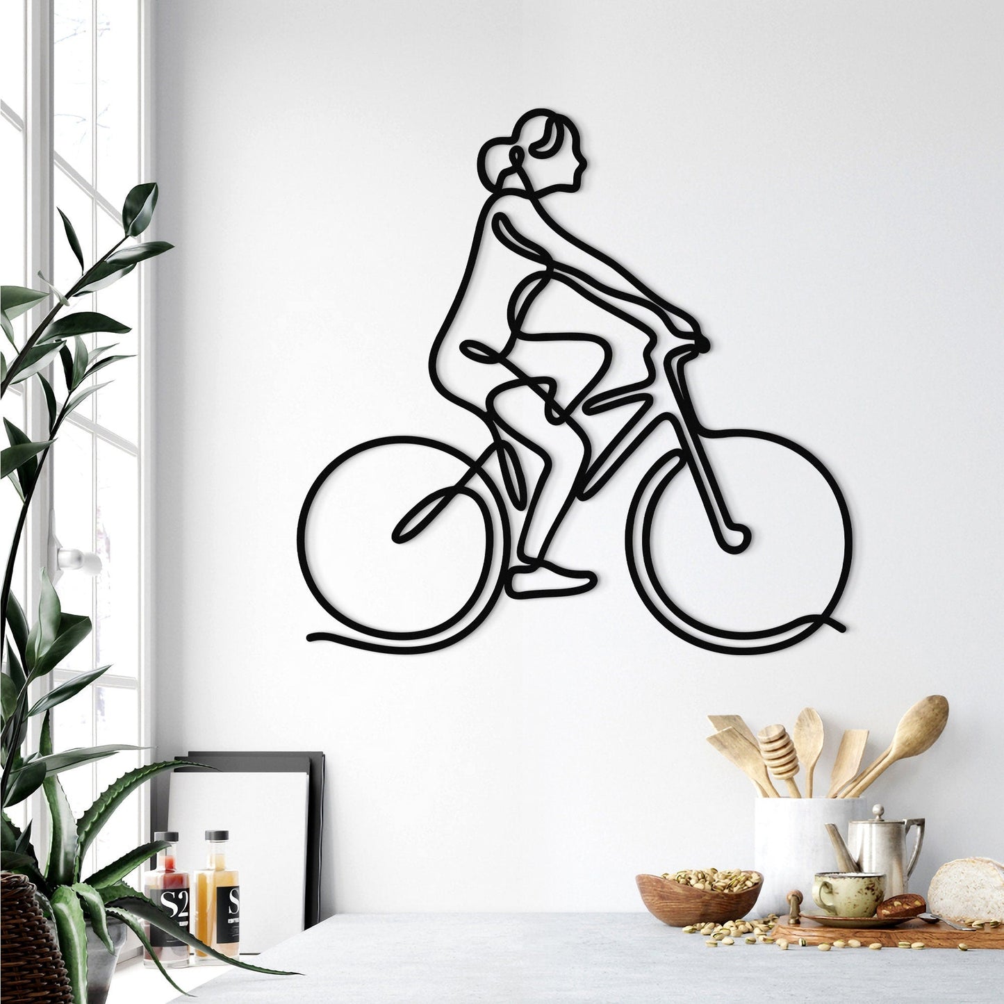 Woman Riding Bike Metal Line Sign Led Light, Minimalist Wall Art, Xmas Birthday Gift for Cyclist Daughter, Biker Gift Cycling Gifts for Girl